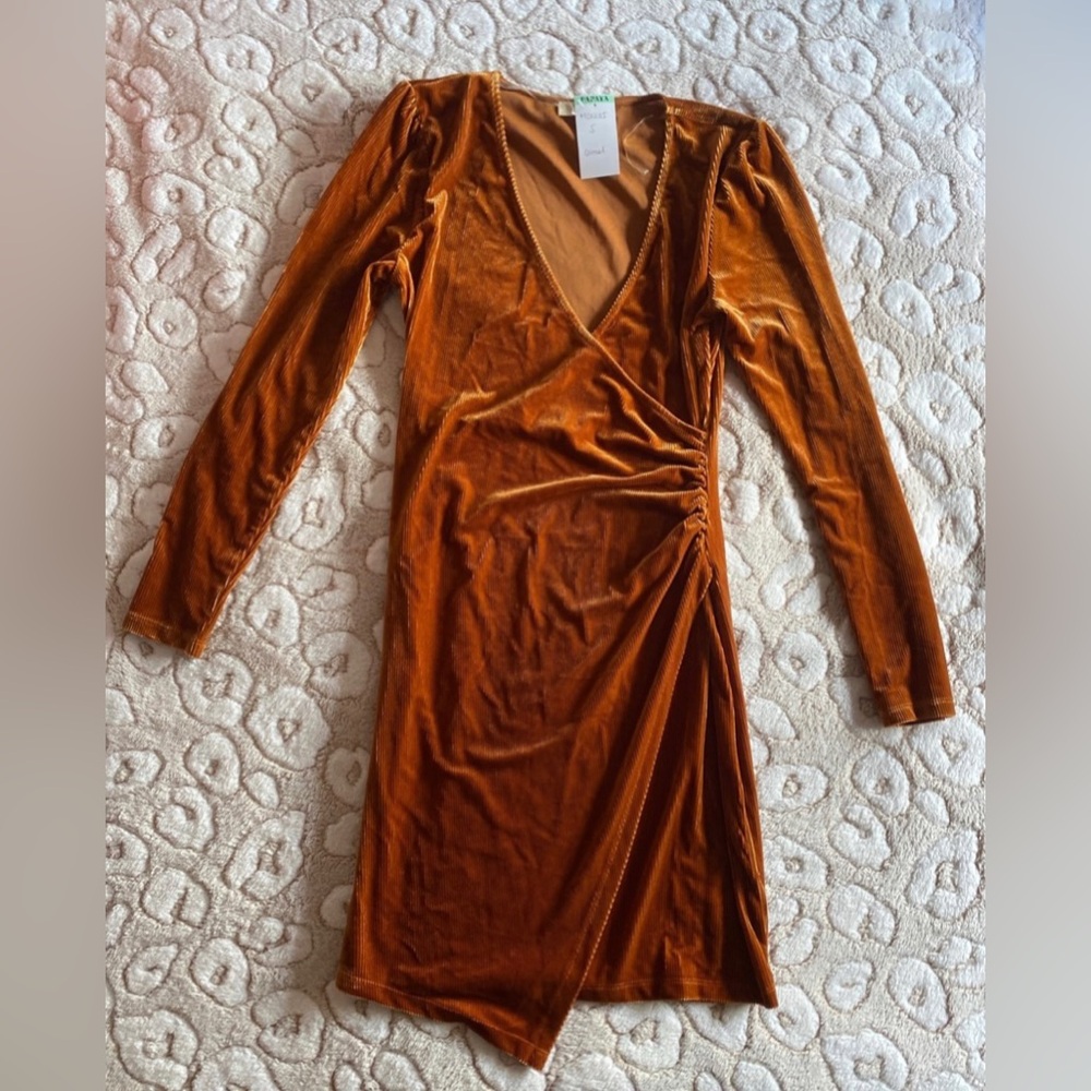 Women’s Velvet Wrap-Style Dress in Rust